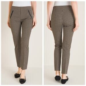 Chico's Women's Juliet Black & Tan Geometric Print Ankle Pants Stretch - Size 10